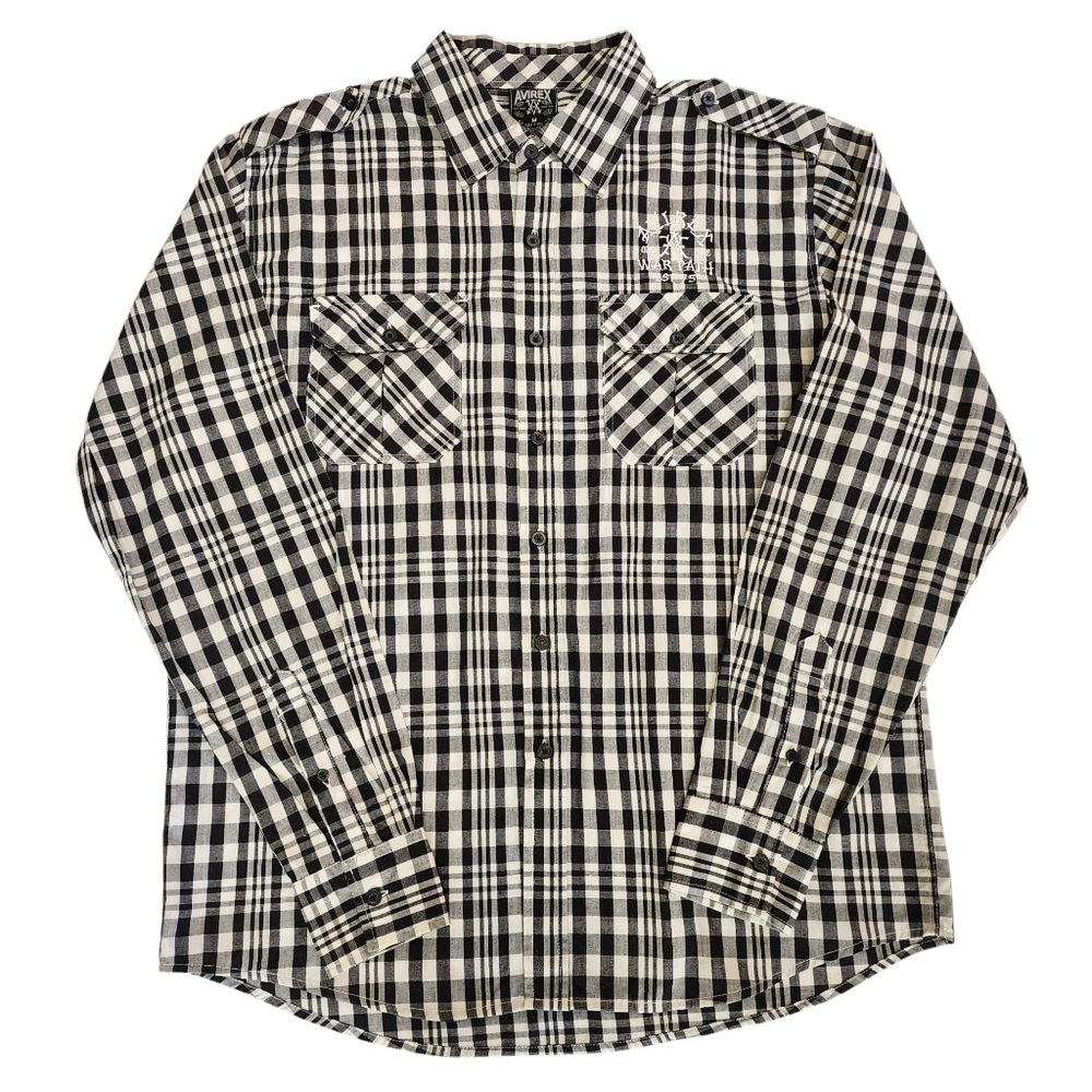 Avirex Longsleeve Button Down Shirt Black/White Sz M
